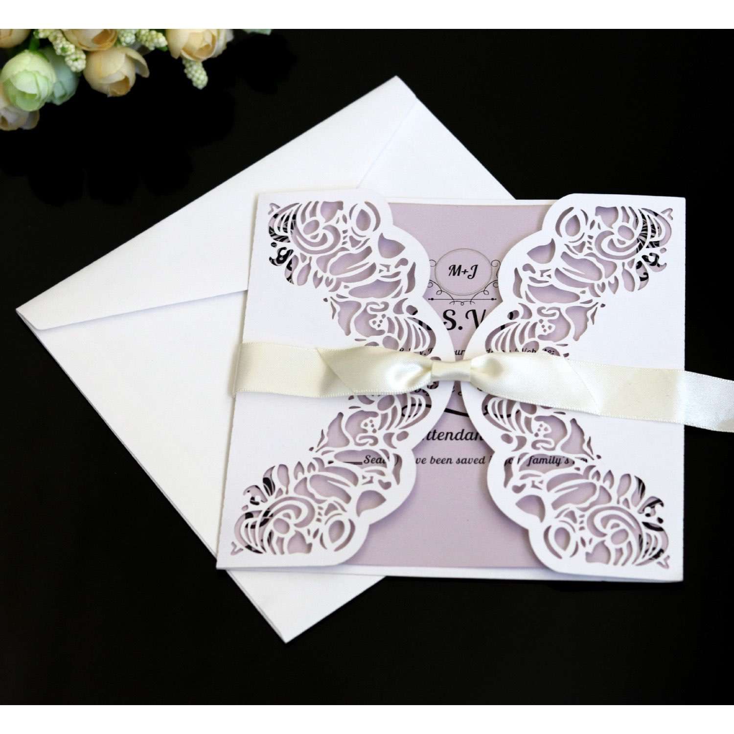 Marriage Invitation Card Wedding Decoration Square White Card Laser Cut 